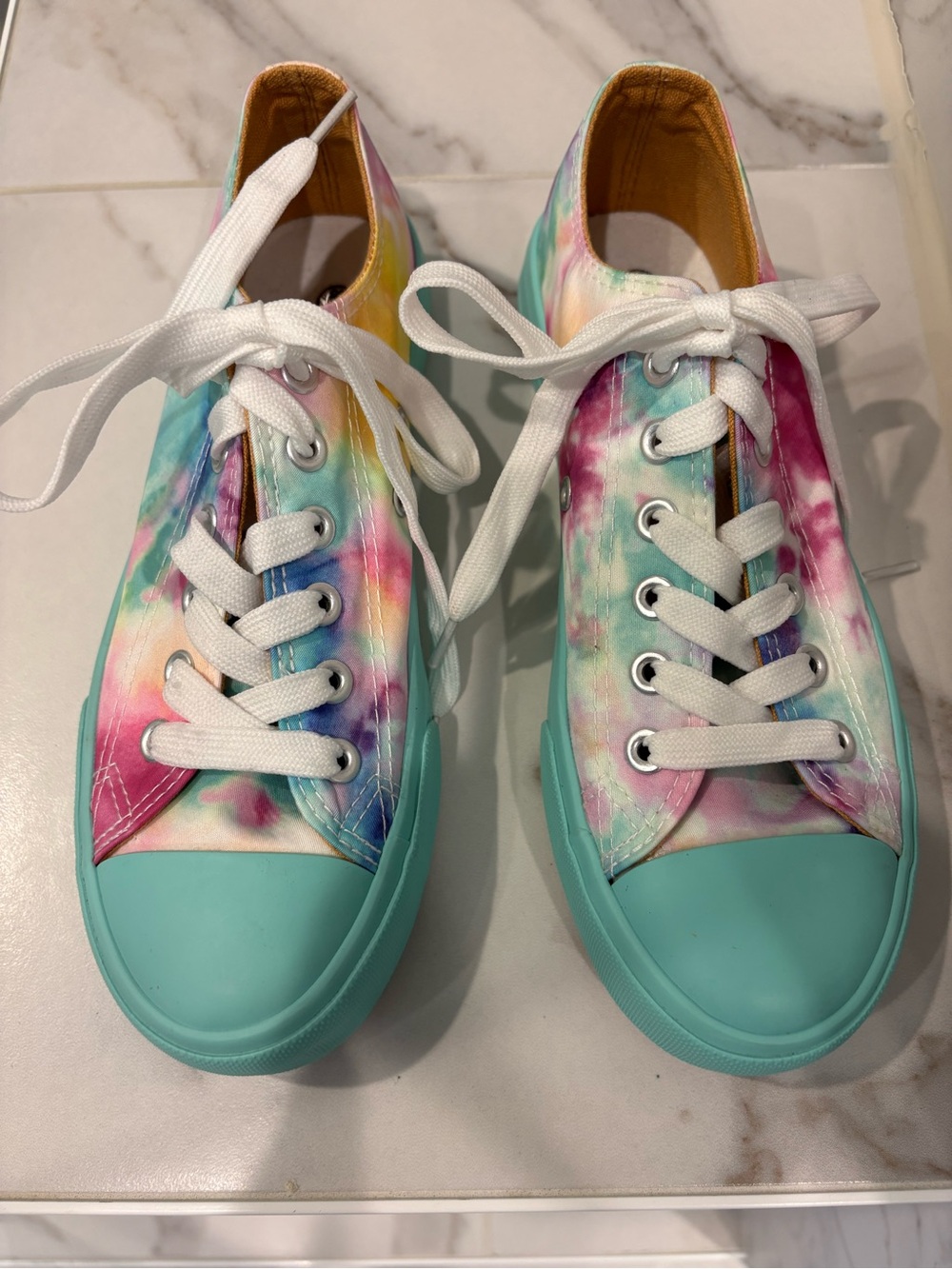 Tie-Dye Low-Top Sneakers with Aqua Sole